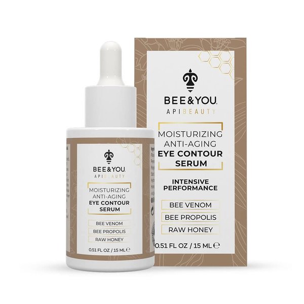 BEE and YOU Eye Serum, Anti Aging, Anti Wrinkle Serum 100% Natural with Bee Venom, Propolis Extract, Raw Honey, Hyaluronic Acid, For Dark Circles Under Eye Treatment and Puffiness, Skin Care, 15ml