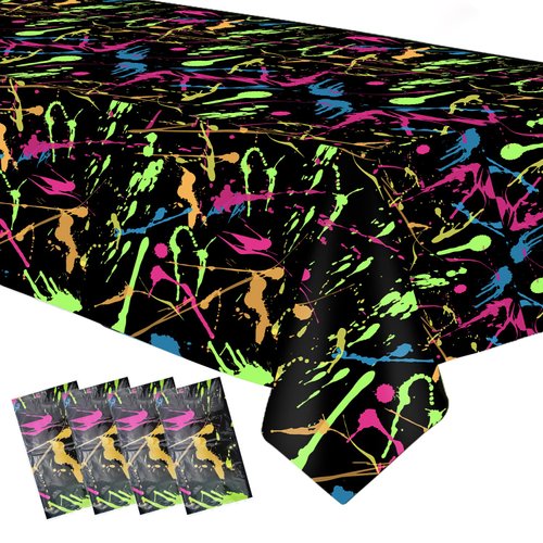 HIPVVILD Neon Party Supplies Tablecloth - Disposable Neon Glow Birthday Party Decorations Table Cover, Neon Glow Graffiti Theme Birthday Baby Shower Party Table Cloth - 4 Pack (54in x 108in)
