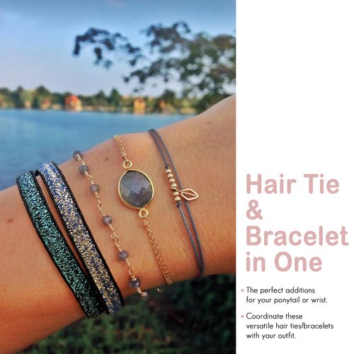 Glitter Decorative Hair Ties Bracelets, 12 Pcs Cute Hair Ties and Colorful Bracelets for Women, Sparkly Hair Elastics Ponytail Holders Rubber Bands