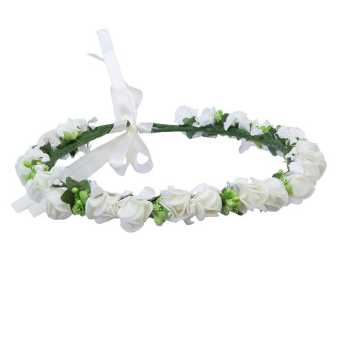 Onwon Multicolor Rose Flower Wreath Headband Floral Crown Garland Halo Hair Band for Wedding Festivals Photography Travel Performance Hair Accessories (Cream White)