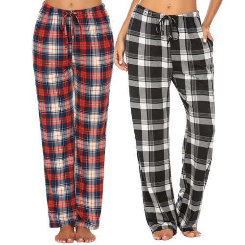 Ekouaer Womens 2 Pack Lounge Pants Comfy Pajama Pants Plaid Pajama Bottoms with Pockets Drawstring Pj Bottoms Pants