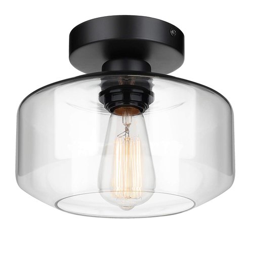 MAXvolador Industrial Semi Flush Mount Ceiling Light, Clear Glass Pendant Lamp Shade, Farmhouse Lighting for Hallway, Vintage Hanging Light Fixtures