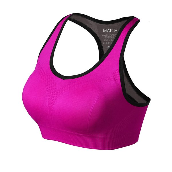 Match Womens Sports Bra Wirefree Seamless Padded Racerback Yoga Bra for Workout Gym Activewear with Removable Pads #001(Plum,XL)