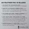 60 Feather FHS-10 Japanese Steel Razor Blades - Refill for OneBlade Core, Hybrid, & Genesis Razors - Single Blade Razor