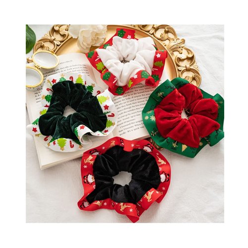 Christmas Scrunchies 4pcs Cute Lovely Christmas Hair Scrunchies with Ribbon Bands Hair Elastic Ha...