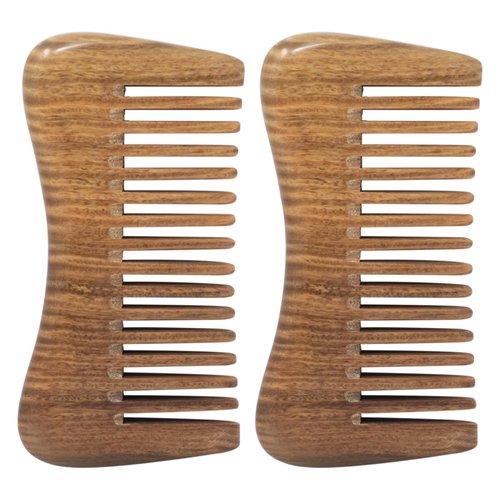 yueton 2 Pack Green Sandalwood Wooden Comb Wide Tooth Comb Travel Portable Hair Comb for Women Men