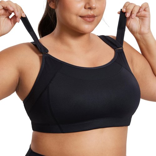 SYROKAN Front Adjustable Sports Bras for Women High Impact Wirefree Comfort No Bounce Support Workout Running Bra Black 36C