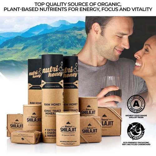 NATURAL SHILAJIT Honey Sticks - Shilajit Resin with Raw Honey, Fulvic Acid & Trace Minerals, Plant Based Nutrients for Energy, Immune Support & Vitality - 30 Shilajit Honey Sticks