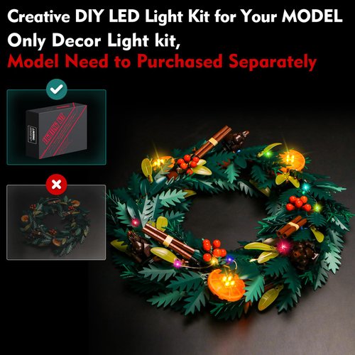 LocoLee Light Compatible with Lego Wreath 10340 Icons, Lighting Set Accessories Compatible with Lego 10340 Christmas Wreath, No Models Only Light