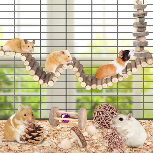 Hamster Toy Hamster Accessories Guinea Pig Chew Toy Hamster Suspension Bendy Long Bridge Toy Chinchilla Cage Accessories Willow Ball Play Set Stuff for Dwarf Syrian Chinchillas Gerbils Mice Mouse