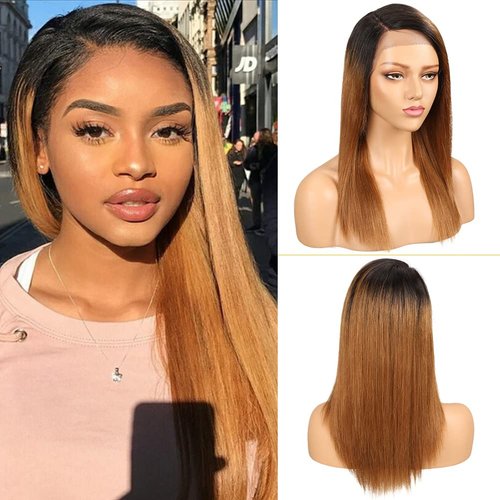 Spotlight Ombre Brown Straight Lace Front Wigs Human Hair with Baby Hair for Black Women 150% Density 9A Brazilian Virgin Hair Remy Silky Straight Human Hair Wigs(16 inch, TT1B/30 Color)