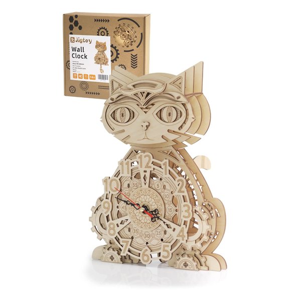 3D Puzzles for Adults Model kit Cat Clock Kids Wooden Desk Clock Decor for Birthday Gift/Christmas Day