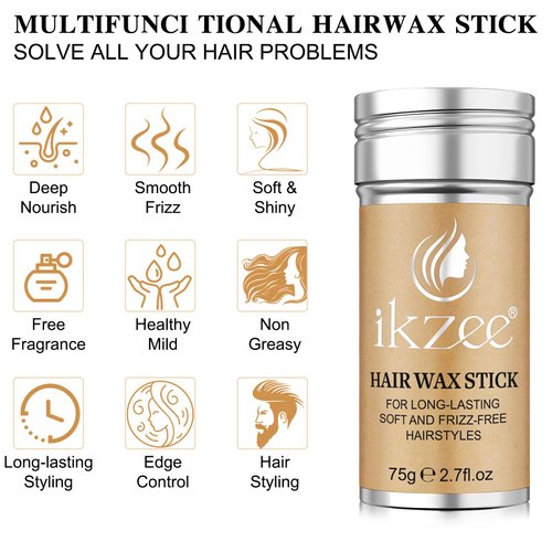 IKZEE Hair Wax Stick, Slick Stick Brush Set, Styling Wax Stick for Hair, Hair Wax Stick Bristle Brush for Flyaways, Teasing Brush for Hair Styling