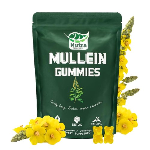 NutraNourish Mullein Gummies for Lung Detox 60 Count,1000mg Mullein Leaf Herb Extract for Respiratory & Digestive & Immune Support,Lung Cleanse & Mucus Relief,Vegan,Pear Flavor