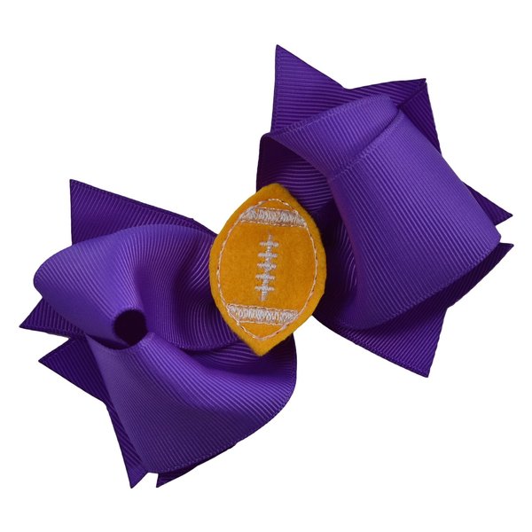 Girls Football Hair Bow 4.5 Inch Embroidered Football Team Hair Bow (Purple Bow with Gold Ball)