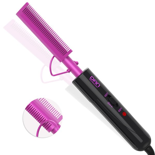 2 in 1 Hot Comb Hair Straightener for Wigs, Black Hair & Beard, Anti-Scald Straightening Comb with Keratin & Argan Oil Infused Teeth, Portable Electric Press Comb Double Side Teeth Ceramic Heat Comb