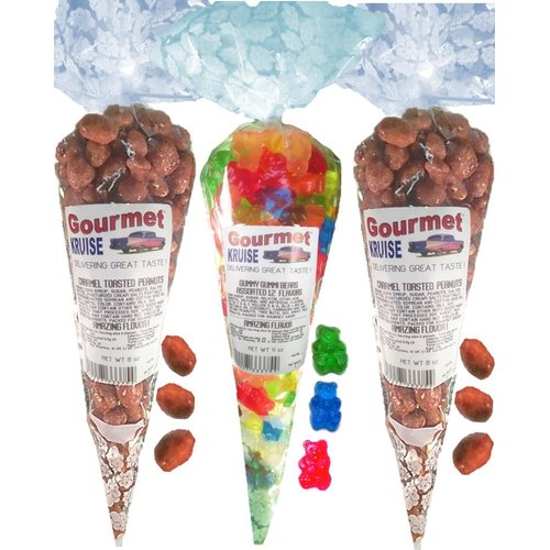 Peanuts (2) Caramel Toasted (1) Assorted 12 Flavor Gummi Gummy Bears (NET WT 27 OZ) Gourmet Kruise Signature Gift Bags