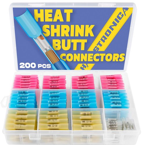 haisstronica 200PCS Marine Grade Heat Shrink Wire Butt Connectors,26-10 Gauge Wire Connectors-Tinned Red Copper Waterproof -Butt Splice Connectors(4Colors/4Sizes)