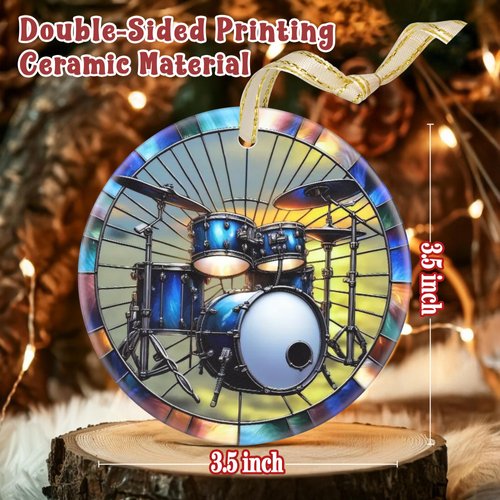 Christmas Ornament - Drum Set Decor Round Ceramic - Drum Set Hanging Ornament - Christmas Tree Decor - Ornaments for Christmas Tree - Gifts for Drum Set Players - Drum Set Themed Gifts