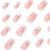 Foccna 3D Flower Fake Nails Square Pink French Press on Nails Long Bling Glossy Rhinestone False Nail Tips Artificial Nails Finger Manicure for Women and Girls 24pcs