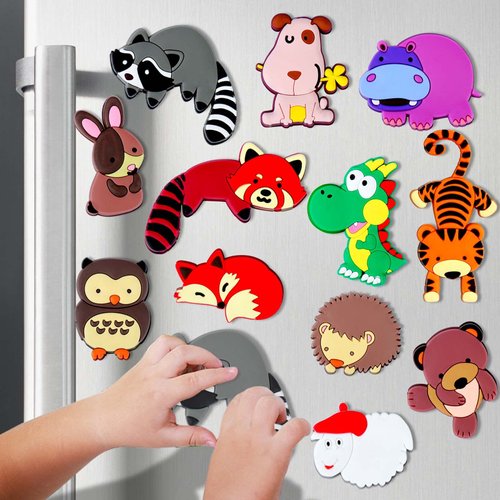 AIERSA Fridge Magnets for Toddlers, Kids, 12Pcs Cute Animal Refrigerator Magnets for Kids, Whiteboard, Full Backing Magnet, Baby Magnets, Soft Rubber
