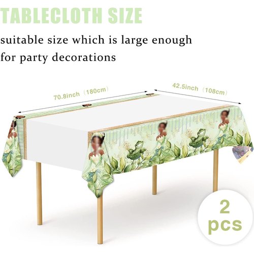 Princess Tablecloth Green Floral Birthday Party Table Covers Princess and Frog Girls Birthday Party Decorations Supplies 70.8 x 42.5 in (2)