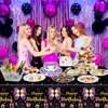 QUERICKY 4 Pack Black and Purple Happy Birthday Tablecloths, 51x87'' Plastic Disposable Rectangle Purple Gold Birthday Party Table Covers for Women Girls Birthday Party Decorations Supplies