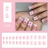 Tyuimhx 48Pcs White French Tip Press on Nails Square Short Fake Nails With 3D Pink Bow Designs Strawberry False Nails Pink Full Cover Stick on Nails Acrylic Artificial Nails for Women Girls