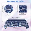 Navy Blue and Sliver Birthday Decorations Happy Birthday Party Tableware Set Happy Birthday Tablecloths and Plates Napkins Party Dinnerware for Men Women Kids Birthday Party Supplies