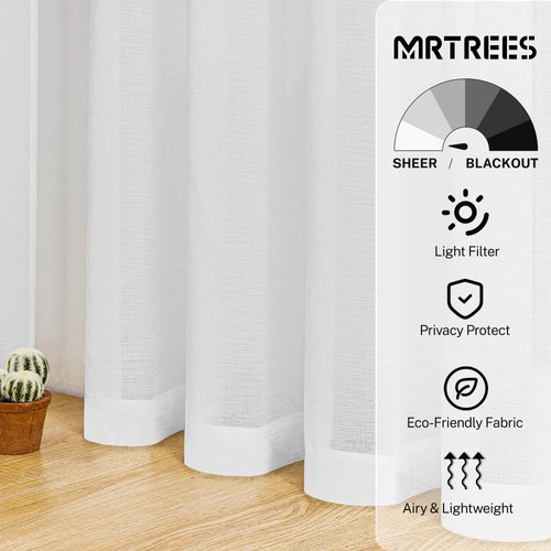 MRTREES White Sheer Curtains 54 inches Long Living Room Curtain Sheers Bedroom Voile Panels Drapes Rod Pocket Light Filtering Basement Window Treatments 2 Panels