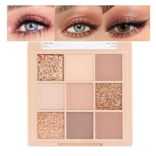 9Colors Nude Pink Gold Brown Eyeshadow Makeup Palette,Matte Shimmer Korean Natural Neutral Hypoallergenic Eye Shadow Palettes Highly Pigmented Naturing-Looking Long Lasting Waterproof Blendable