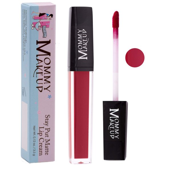 Mommy Makeup Stay Put Matte Lip Cream | Kiss Proof Lipstick in Miss Scarlett (A Muted Red Berry) Transfer Proof, Smudge Proof, Waterproof, Non Drying, Long Wear Lipstick