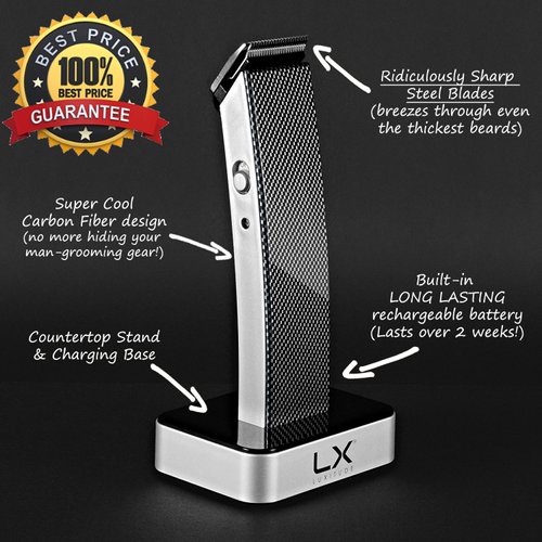 Luxitude Precision Hair Trimmer & Body Groomer for Men - 4 Attachments, All-In-One Cordless Design, Steel Blades & Carbon Fiber Finish - Travel Case Included