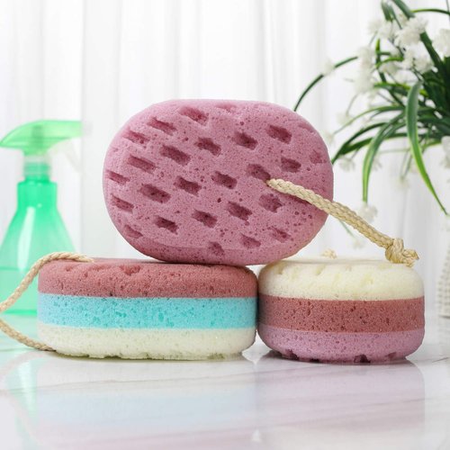KECUCO 3 Pcs Bath Sponge for Women, Men, Adults, Kids. Sponge Loofah Body Scrubber Shower Sponge for Body Wash Bathroom, Body Sponge Bathing Accessories(Small Sizes)
