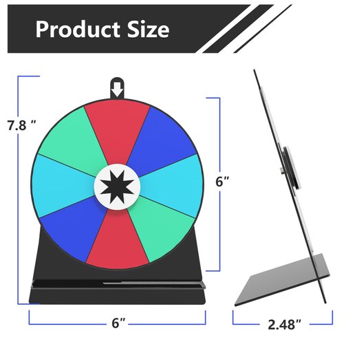ZHOOGE 6 Inch Prize Wheel-Spinning Wheel for Prizes - 8 Slots Color Tabletop Roulette Spinner of Fortune Spin The with Dry Erase Marker for Fortune Spinning Game Carnival & Tradeshow