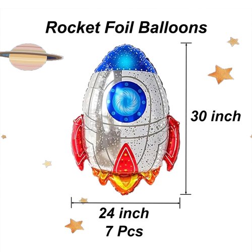 Rocket Balloons, Blue Rocket Foil Balloons Outer Space Balloons for Space Themed Party Decorations Rocket Mylar Balloon for Rocket Birthday Decorations 7 Pcs