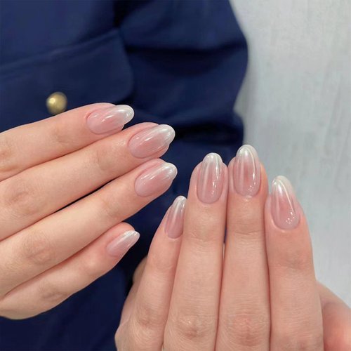 Almond Press on Nails Short Fake Nails Press ons Nude Pink False Nails with Design Cute Glossy Full Cover Acrylic Glue on Nails Artificial Stick on Nails for Women Manicure 24Pcs