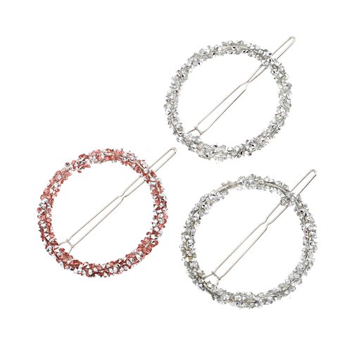 3pcs Rhinestone Bridal Hair Clip,Wedding Metal Hair Pins, Round Circle Hair Clips Bobby Pin Ponytail Holder Hair Accessories for Women