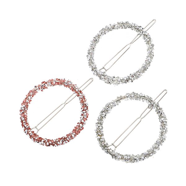 3pcs Rhinestone Bridal Hair Clip,Wedding Metal Hair Pins, Round Circle Hair Clips Bobby Pin Ponytail Holder Hair Accessories for Women