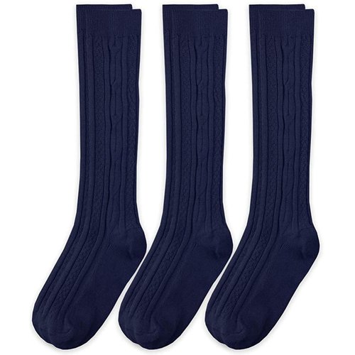 Jefferies Socks Big Girls' School Uniform Acrylic Cable Knee High (Pack of 3), Navy, Medium