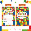 Nezyo 30 Pack Birthday Party Invitations with Envelopes Bulk Colorful Building Block Invitation Kids Stacking Bricks Invite Card Set Girls Boy Decorations Supplies