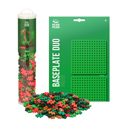 PLUS PLUS 240 Piece Interlocking Building Blocks for Kids, Open Ended Connecting Toys, STEM Bin Mini Manipulatives - Jungle Mix Play Tube & Baseplate