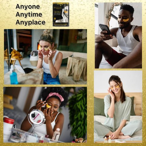 Heather's Lux 24K Gold Eye Masks Under Eye Patches Eye Gels for Dark Circles, Puffy Eyes, Puffiness, Wrinkles, Fine Lines, Rejuvenating, Hydrating, Anti-Aging (20 Pairs per Box)