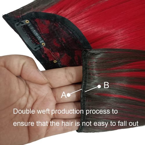 3/4 Full Head Black And Red Color Clip In Hair Extensions Mixed Black And Red Color Long Straight Highlight 5 Clips Clip in Synthetic Hair Extensions For Fashion Girls/Women 24" 120g