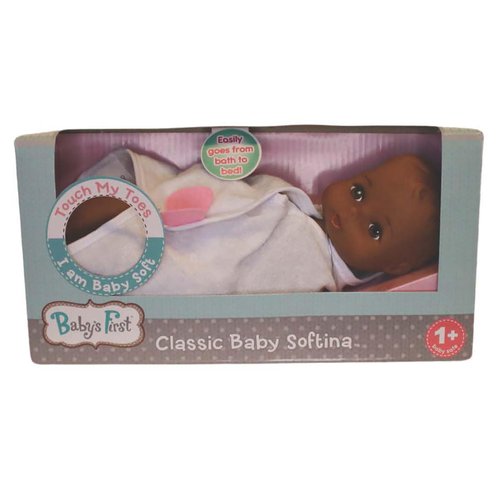 Baby's First 11" African American Bathtime Baby Softina with Bath Towel and Feel So Real Skin - Safe for Children 1 Year & Up