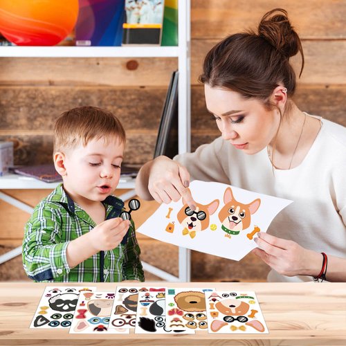 Dorgua Make-a-face Sticker Set, Make A Dogs Stickers for Kids Dog Lover, DIY Craft Stickers Face Stickers Decor, Make Your Own Dogs Animal Sticker for Party Supplies Gifts, 6 Designs 24 Sheets