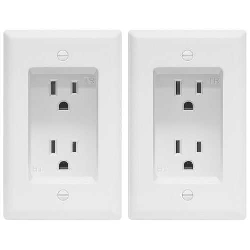 TOPGREENER Recessed Duplex Receptacle Outlet, Tamper-Resistant, Size 1-Gang 4.48" x 2.76", 15A 125V, TG15RD31-2PCS, White, 2 Pack