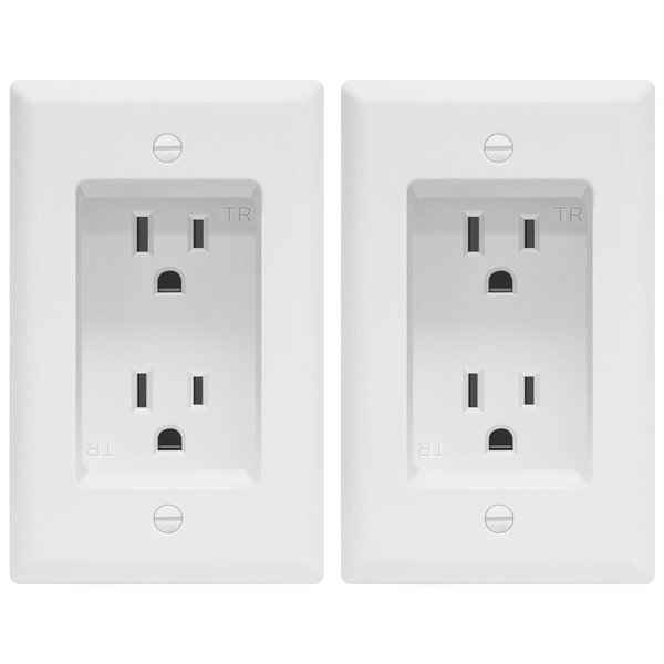 TOPGREENER Recessed Duplex Receptacle Outlet, Tamper-Resistant, Size 1-Gang 4.48" x 2.76", 15A 125V, TG15RD31-2PCS, White, 2 Pack