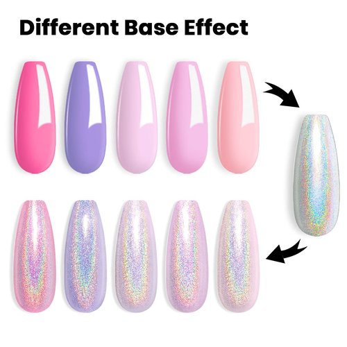 RARJSM Pastel Gel Nail Polish Set 6 Colors Pink Purple Series Chrome Reflective Holographic Glitter Gel Polishes Silver Ch7.5ML Curing Required Soak Off Nail Gel Kit Salon Home Diy French Manicure