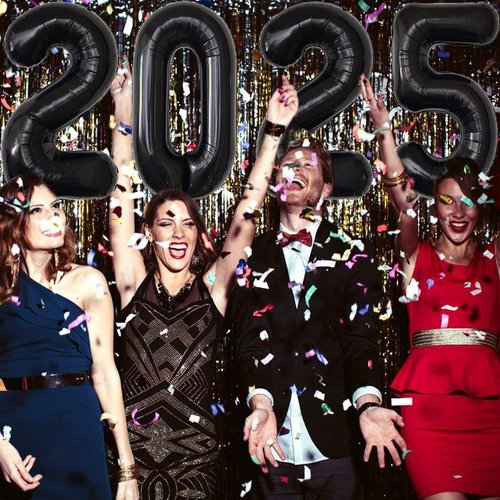 2025 Balloons, 40 Inch 2025 New Years Balloons, 2025 Black Number Balloons, 2025 Foil Happy New Year Balloons for New Years Eve Party Supplies 2025 and New Years Decorations 2025, Graduations